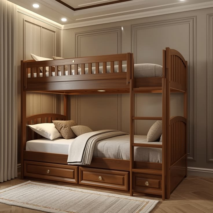 Teak wood storage bunk bed
